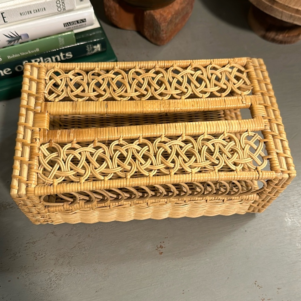 Vintage rattan tissue box holder